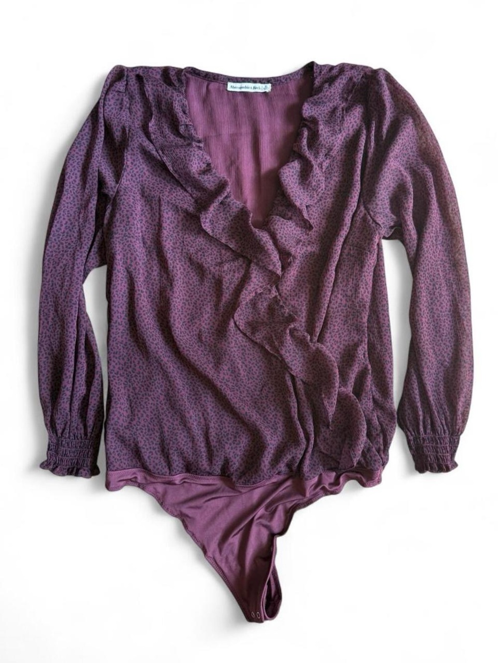 Abercrombie & Fitch Plum Ruffle V-Neck Long-Sleeve Bodysuit